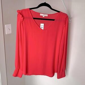 NWT LOFT Coral ruffle sleeve L blouse